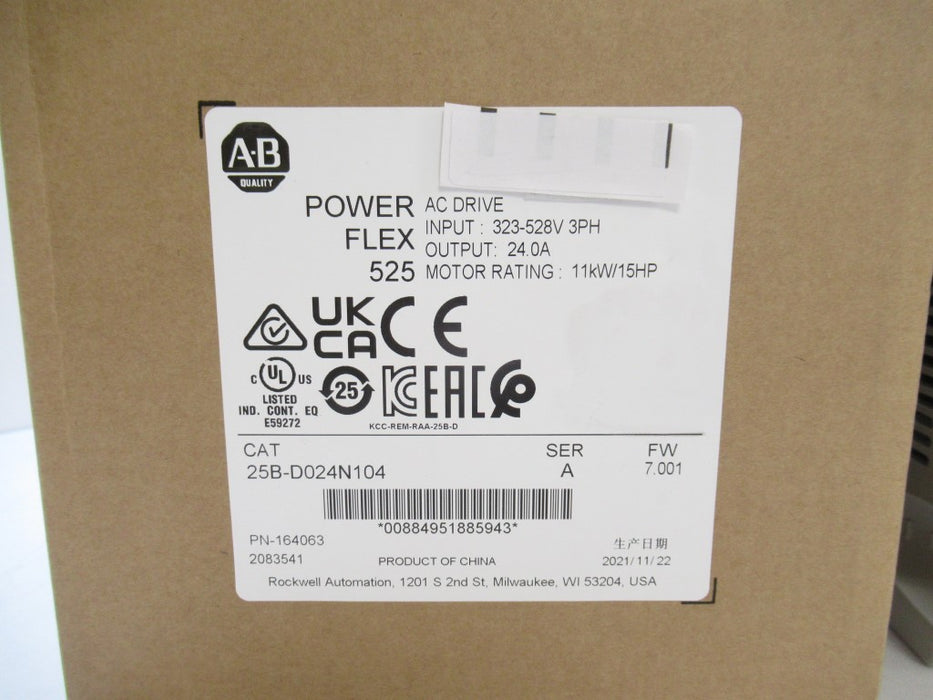 Allen Bradley 25B-D024N104 Surplus PowerFlex 525 AC Drive 15 HP 480V