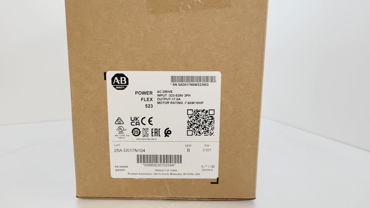 Allen Bradley 25A-D017N104 Surplus 2022 Ac Drive, Series B