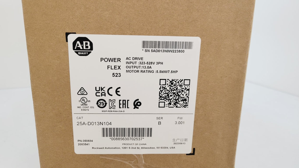 Allen Bradley 25A-D013N104 Powerflex AC Drive 523 480 V AC 7.5 HP Surplus 2022