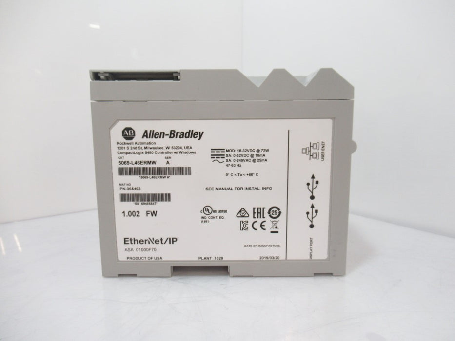 Allen Bradley 5069-L46ERMW CompactLogix 5480 Controller, Windows 10 IoT