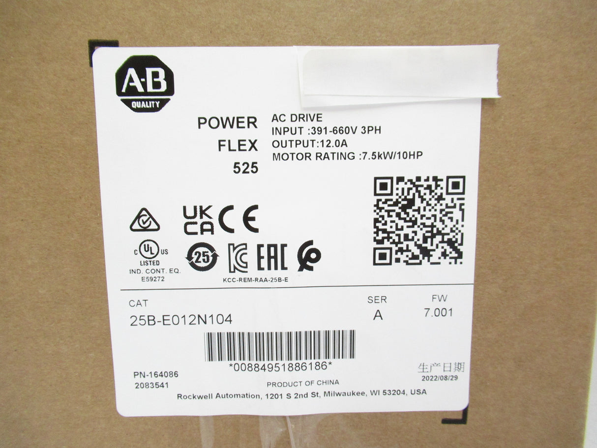 Allen Bradley 25B-E012N104 Powerflex 525 7.5kW Ac Drive, Series A