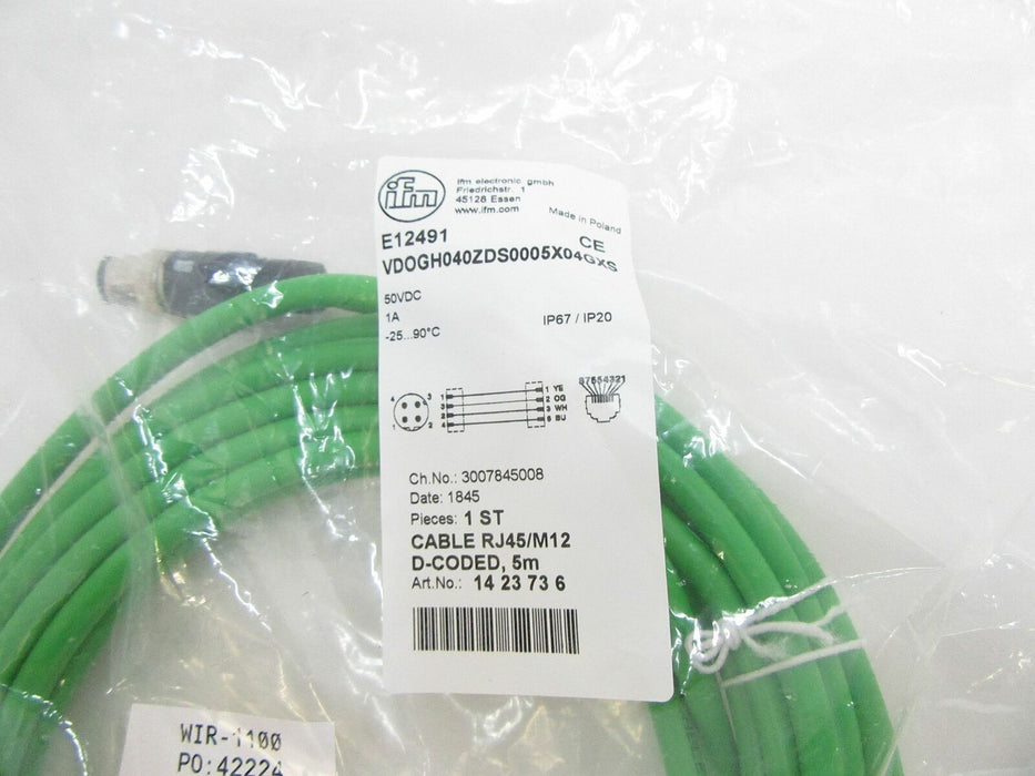 Efector IFM E12491 VSTGN040ZDS0005L04STGP040--S Ethernet Connection Cable