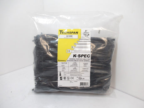 Techspan E8180M Cable Ties 8 in 18 lb Black, Pack Of 1000