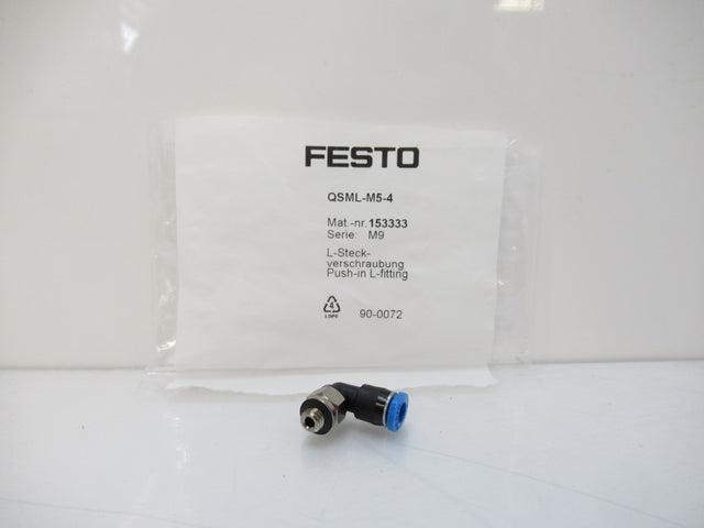 Festo QSML-M5-4 153333 Push-In L-Fitting, Sold By Unit