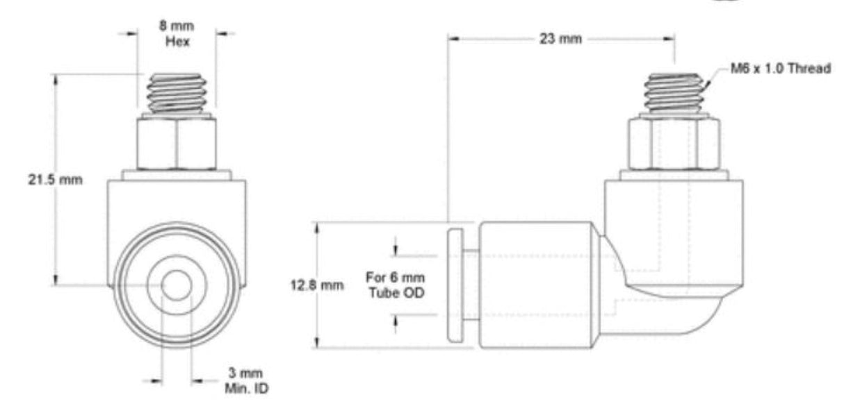 SMC, KSL06-M6 Rotating Fitting Push-To-Connect, 90 Deg Elbow, M6, 1mm