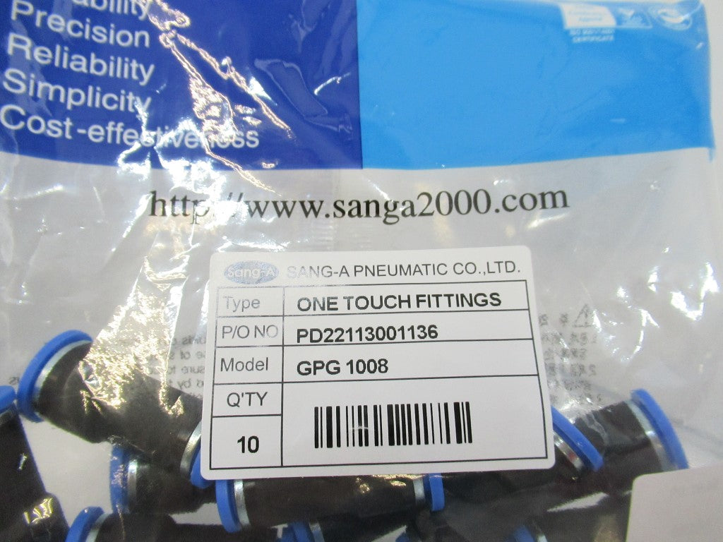 Sang-A GPG 1008 10mm X 6mm One Touch Fitting, Lot Of 10