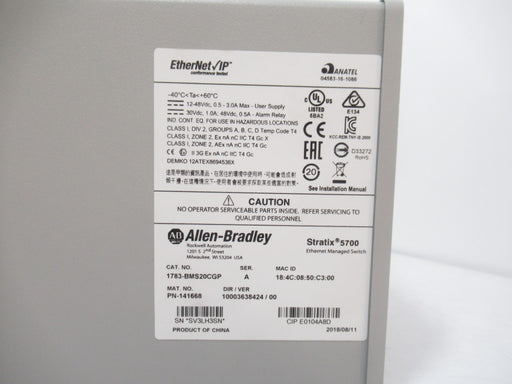 Allen Bradley 1783-BMS20CGP Stratix 5700 Ethernet Switch, 18-Port w/2-SFP, Ser A