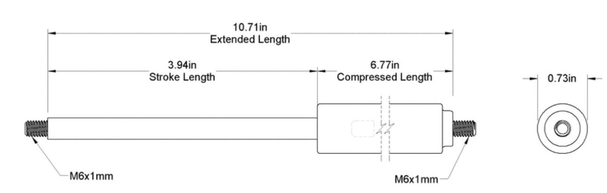 Suspa C16-18817 Gas Spring, 50 lbs. Force, 10.71" Extended Length