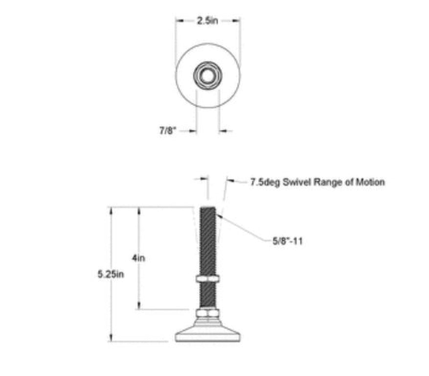 BSW-3AN BSW3AN S&W Swivel Leveling Mount In Steel 4" Long 5/8"-11 Threaded Stud.