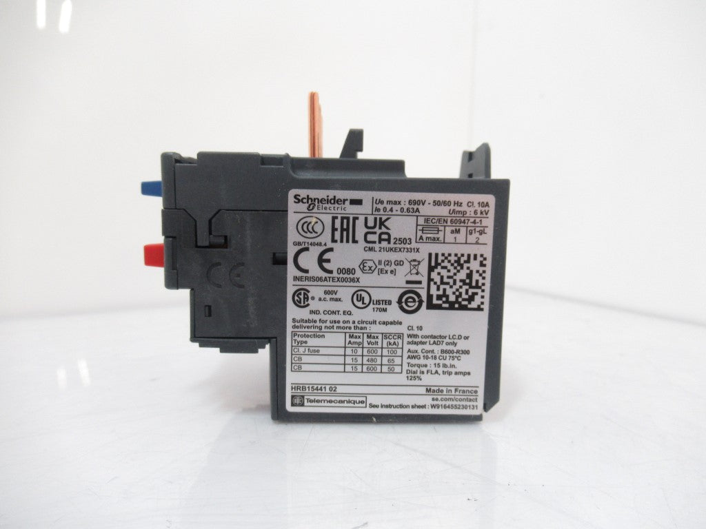 Schneider Electric LRD04 TeSys, Thermal Overload Relay, Class 10A, 0.4 To 0.63 A