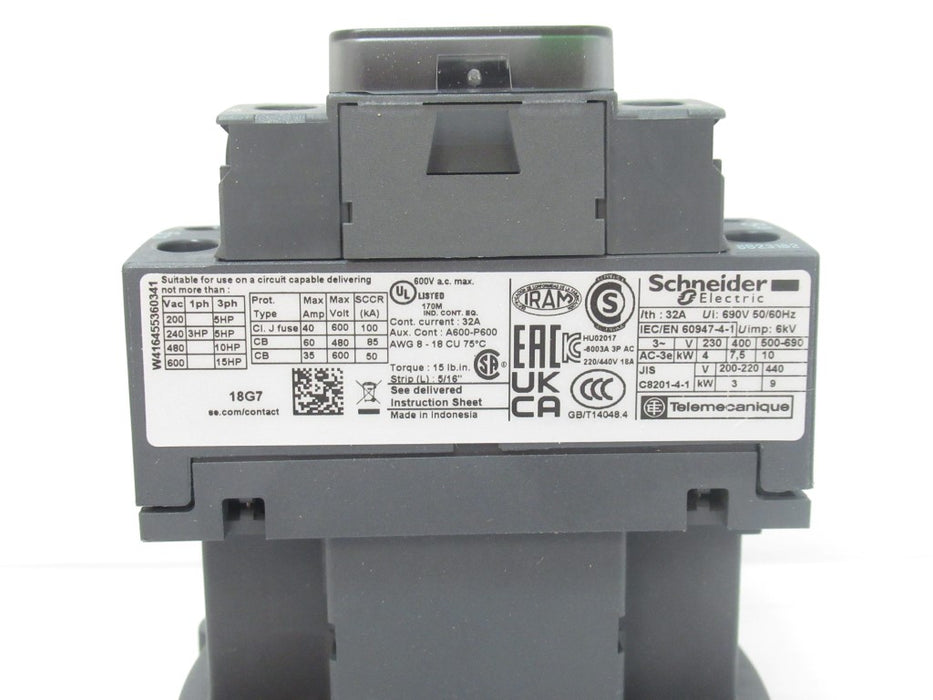 Schnieder Electric LC1D09M7, 9 AMP 3 pole contactor