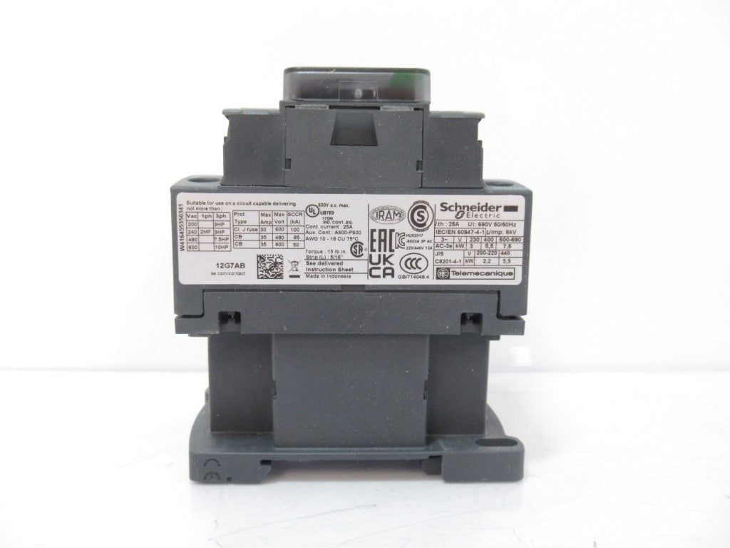 Schneider Electric LC1D12G7 TeSys Deca Contactor, 12A, 7.5 HP, 480 V