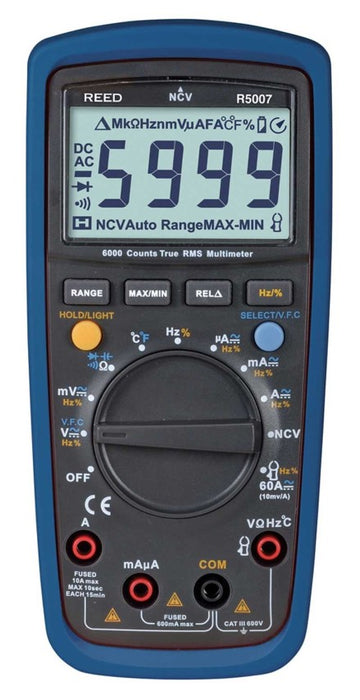 Reed Instruments R5007 True Rms Digital Multimeter With NCV, 600V AC/DC