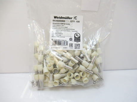 Weidmuller 0534200000 H10,0/22 Wire-End Ferrule Plastic Collar AWG8 Pack Of 100