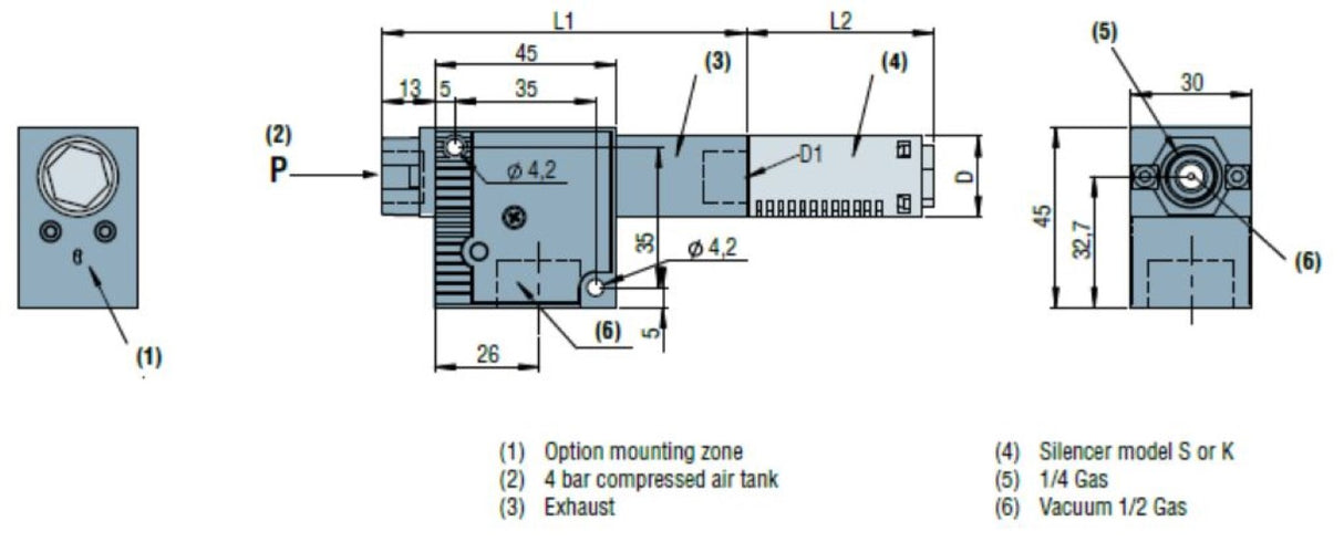 Coval GVP25NK14 Modular Vacuum Pump, Nozzle Diameter 2.5 mm