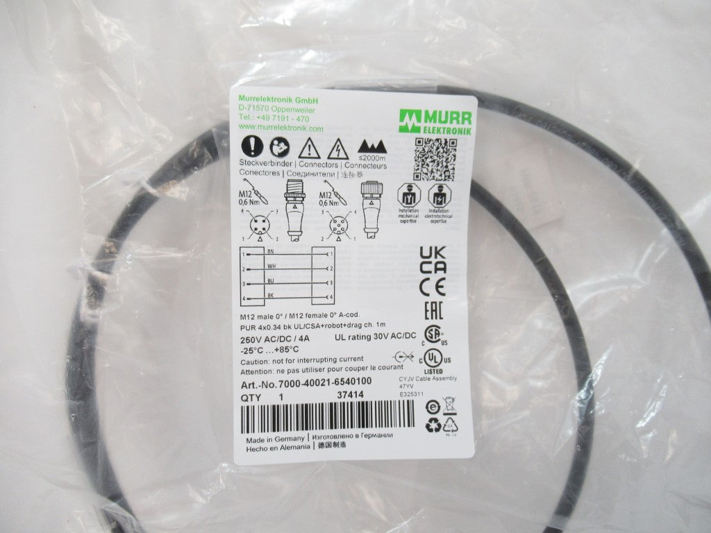 Murrelektronik 7000-40021-6540100 Cordset Cables, PUR, M12, 1 Meter