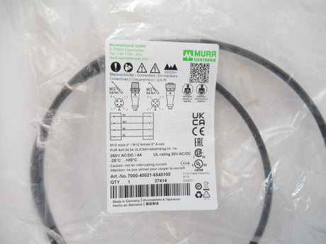 Murrelektronik 7000-40021-6540100 Cordset Cables, PUR, M12, 1 Meter