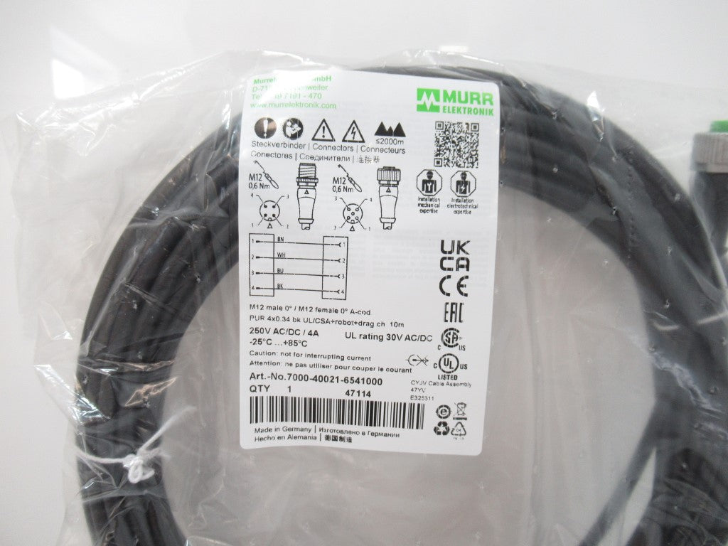 Murrelektronik 7000-40021-6541000 Cable, M12 Male / M12 Female 0 Deg A-Cod