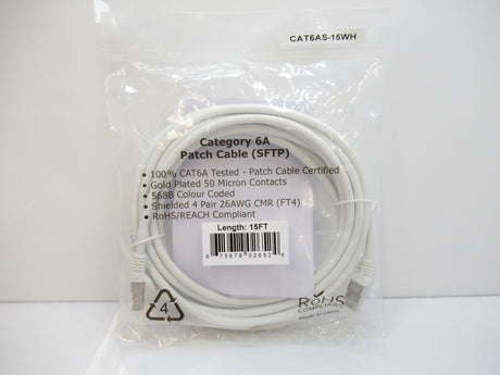 Shielded Ethernet Molded Patch Cable CAT6AS-15WH SFTP 15 ft