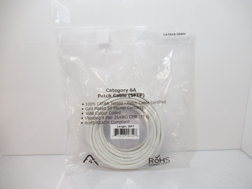 CAT6AS-35WH CAT6AS35WH RJ45 CAT6A SSTP 10GB Molded Patch Cable White 35 FT