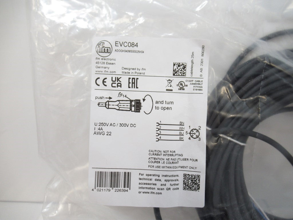 Ifm Electronic EVC084 ADOGH040MSS0025H04 Connecting Cable With Socket