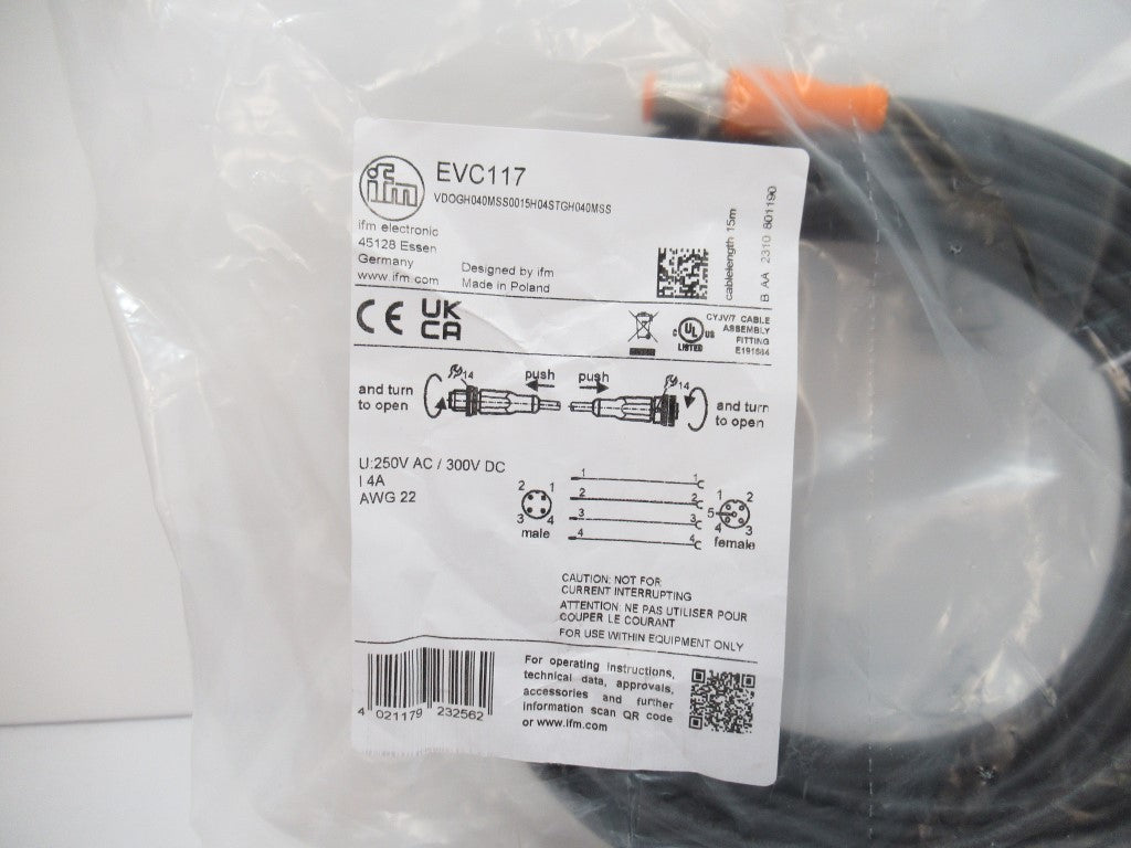 Ifm Electronic EVC117 VDOGH040MSS0015H04STGH040MSS Connection Cable