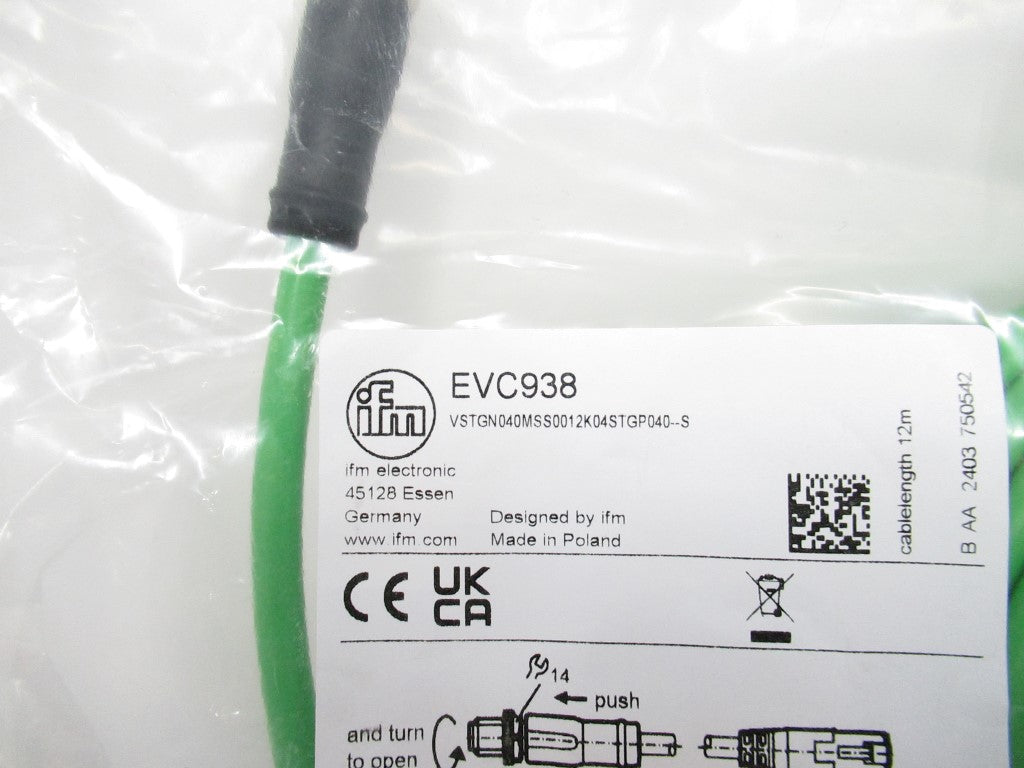 Efector Ifm EVC938 VSTGN040MSS0012K04STGP040--S 12M Ethernet Connection Cable