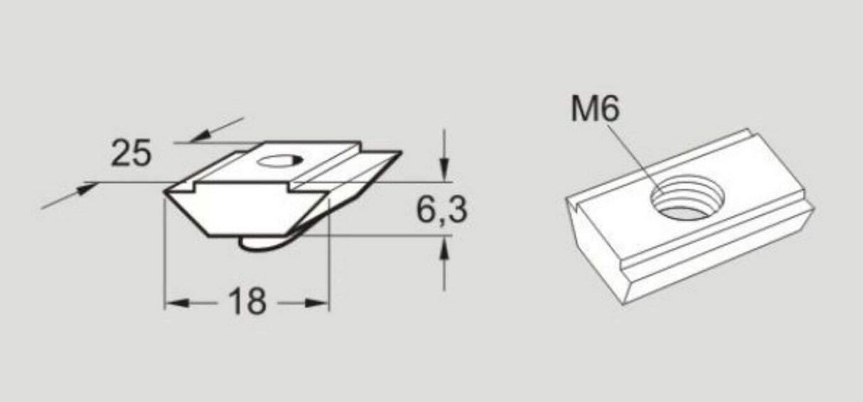 XCAN 6 XCAN6 Flexlink T-Slot Nut M6 Sold Per Pack Of 10