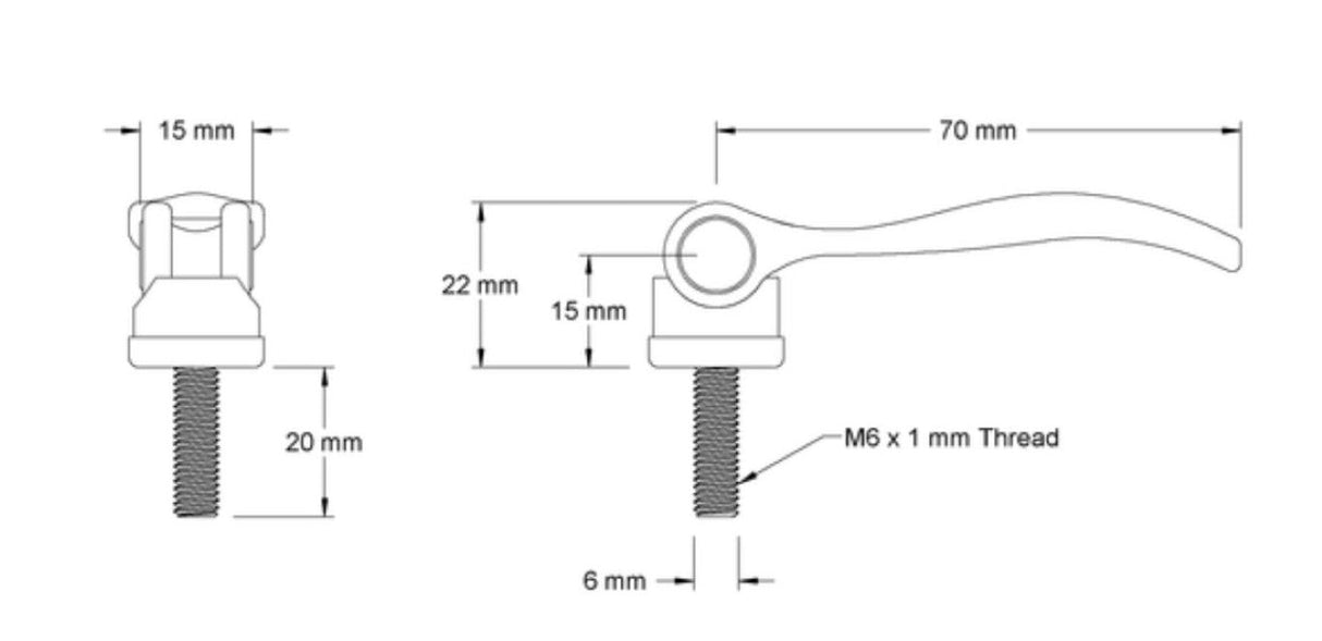 K0006.1501106X20 5720K31 Clamping Handle With Threaded Stud M6 x 1mm(New In Bag)