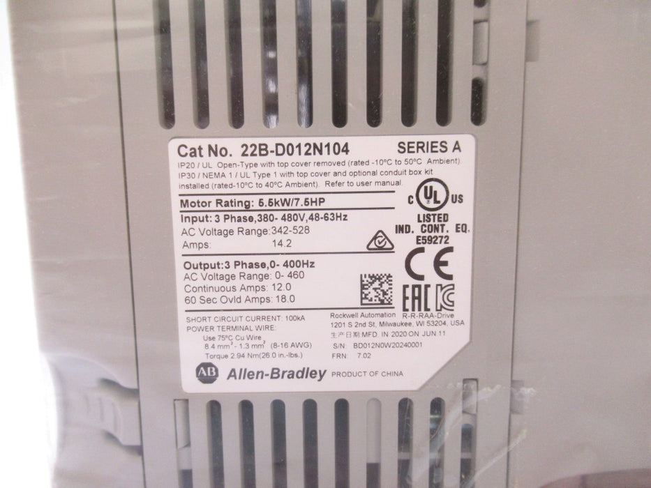 22B-D012N104 22BD012N104 Allen-Bradley PowerFlex 40 AC Drive (Surplus In Box 2020)