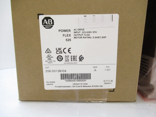 Surplus Allen Bradley 25B-D013N104 PowerFlex 525 AC Drive 15-HP, 3-PH, Series A