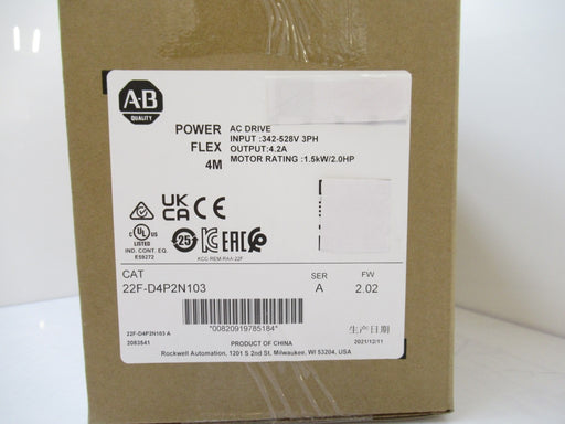 Surplus 22F-D4P2N103 22FD4P2N103 Allen Bradley Powerflex 4M AC Drive Series A