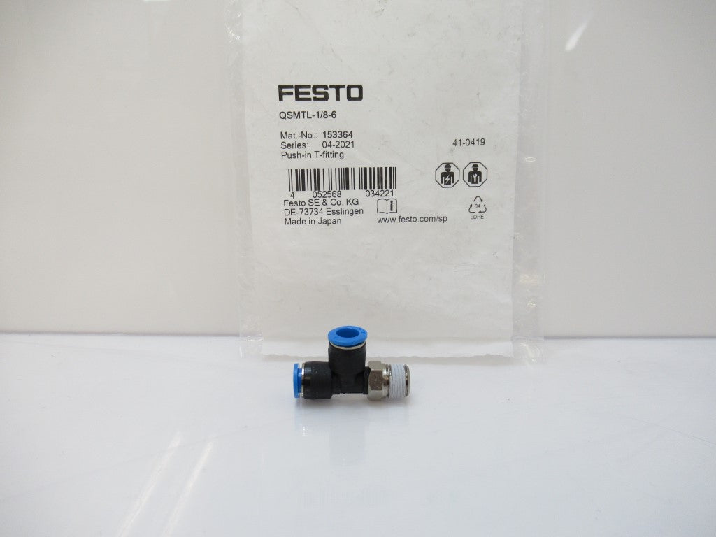 153364 QSMTL-1/8-6 QSMTL186 Festo Push-In T-Fitting Sold By Unit, New