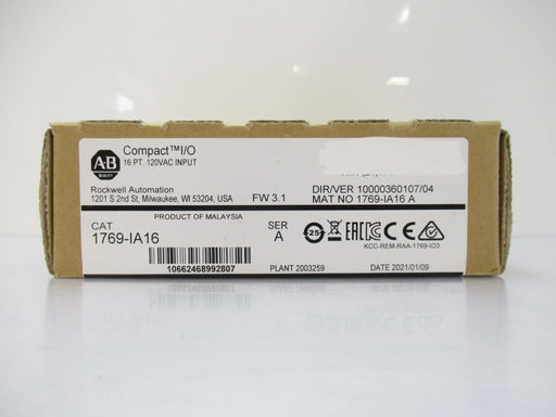 1769-IA16 1769IA16 Allen-Bradley Compact I/O 16 Pt. 120V Input (Surplus In Box 2021)