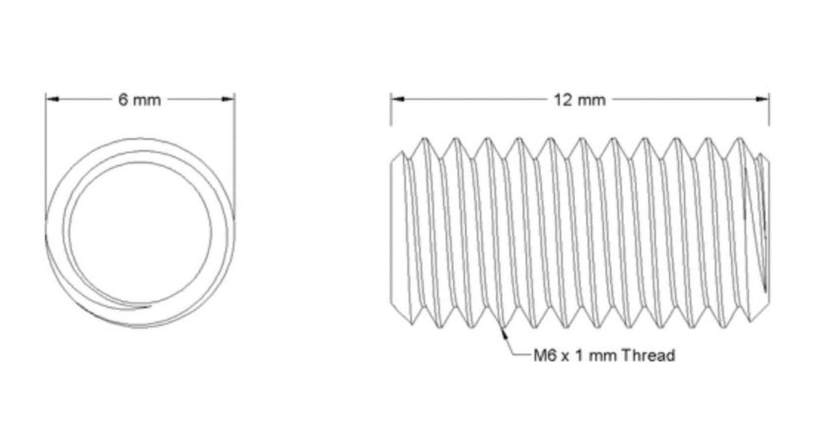 93805A314 18-8 Stainless Steel Threaded Rod, M6 X 1mm Thread Size, 12mm (New)