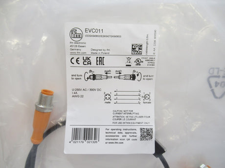 EVC011 Ifm Electronic Patchcord Straight Female To Male M12, 0.6m, AWG 22